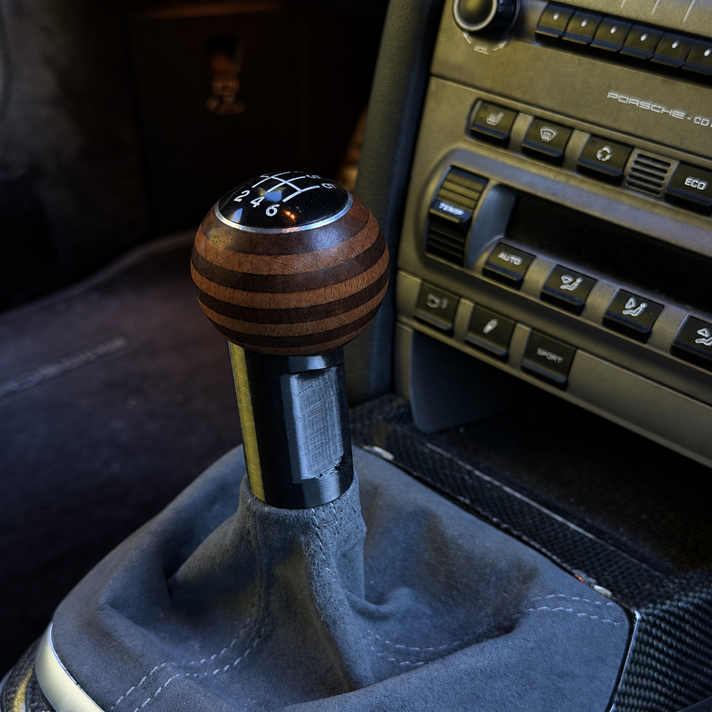 Limited Edition Carrera T style exotic layered wood shift knob for 6-speed models.