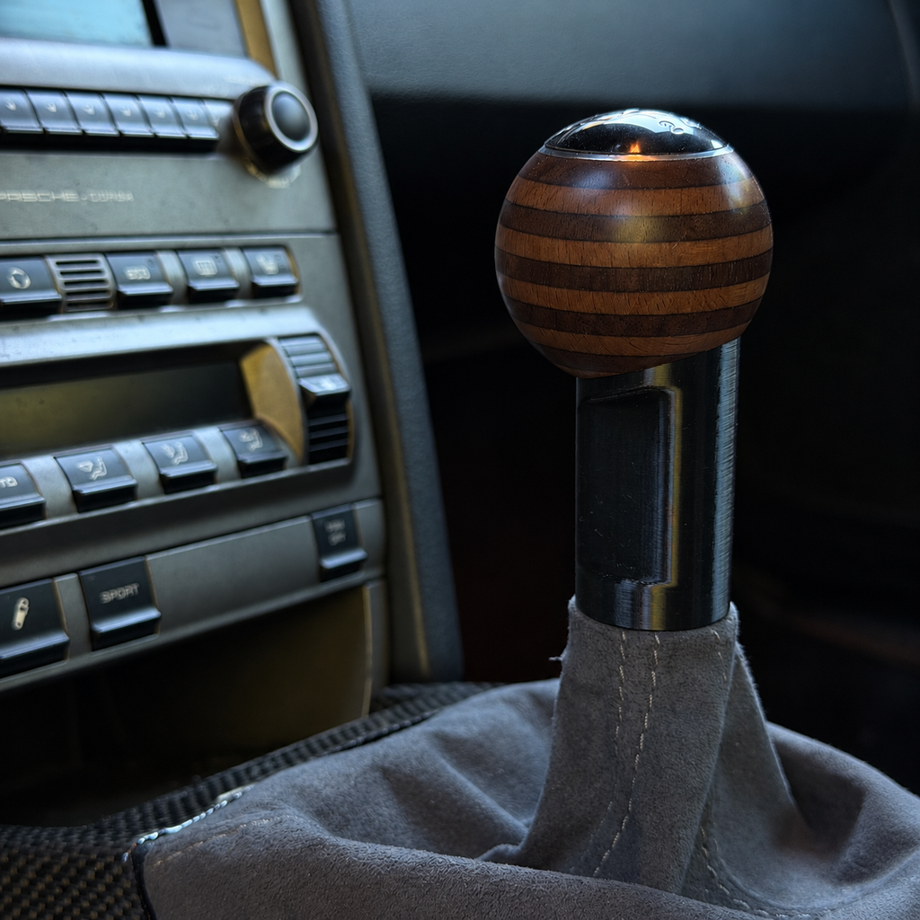 Limited Edition Carrera T style exotic layered wood shift knob for 6-speed models.