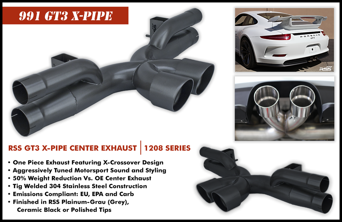 1208/30 RSS X-Pipe Center Exhaust - (997 GT3 + 991.1 GT3/RS) Black Ceramic Coat Finish — image 2
