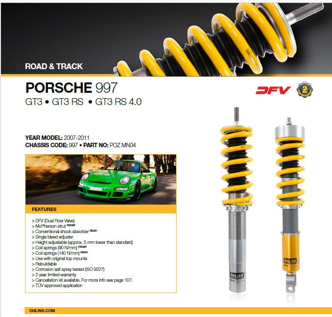 Ohlins Road & Track DFV Suspension Kit - 997 GT3/RS/RS4.0 — image 1
