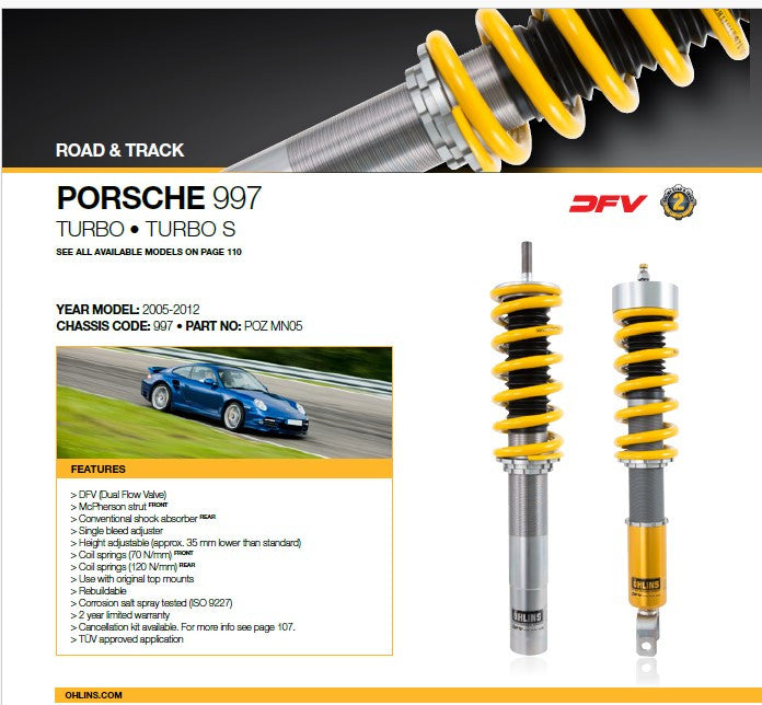 Ohlins Road & Track DFV Suspension Kit - 997 C4, Targa 4, 997 Turbo/S — image 1