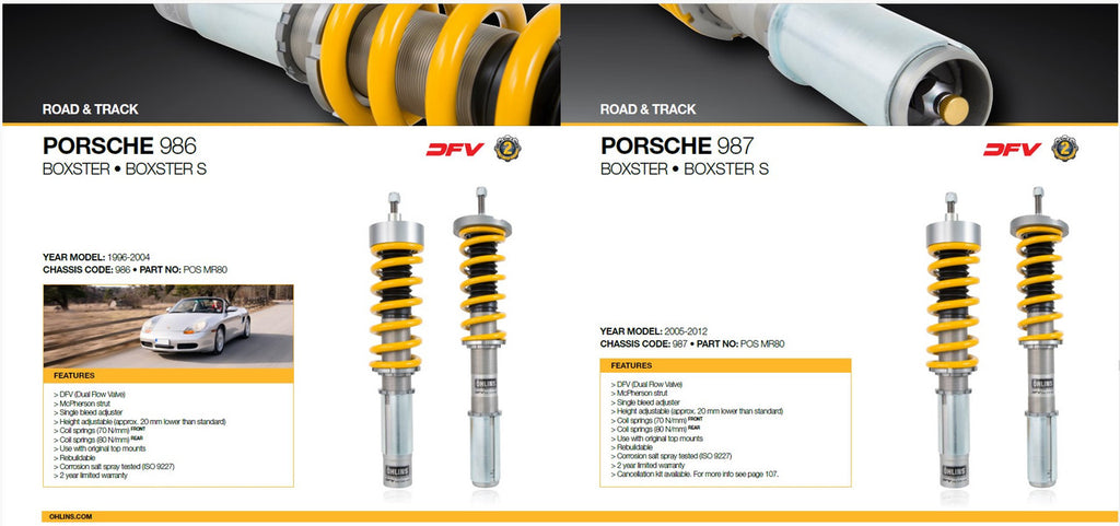 Ohlins Road & Track DFV Suspension Kit - 986/987 Boxster/Cayman — image 2